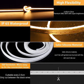LED strip light with features highlighted on a black background